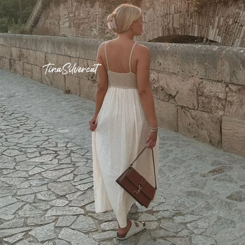 Zara Crochet Midi Dress Cream White Sz S NWT